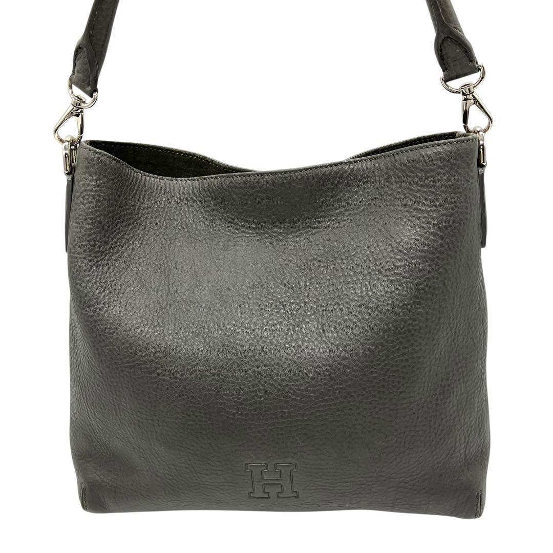 美品 2116 HIROFU プリマ ワンショルダーバッグ シボ革 Hロゴ