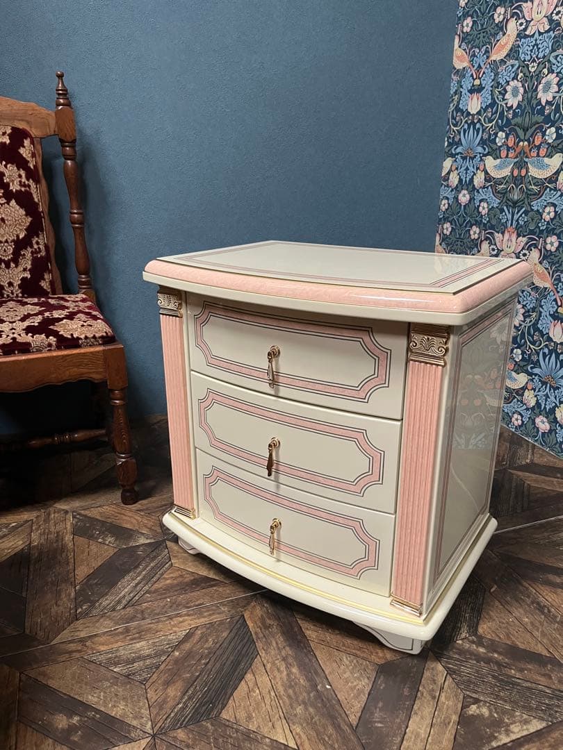 3段 チェスト 白家具 姫系 ロココ調 ピンク インテリア 箪笥 ミニチェスト