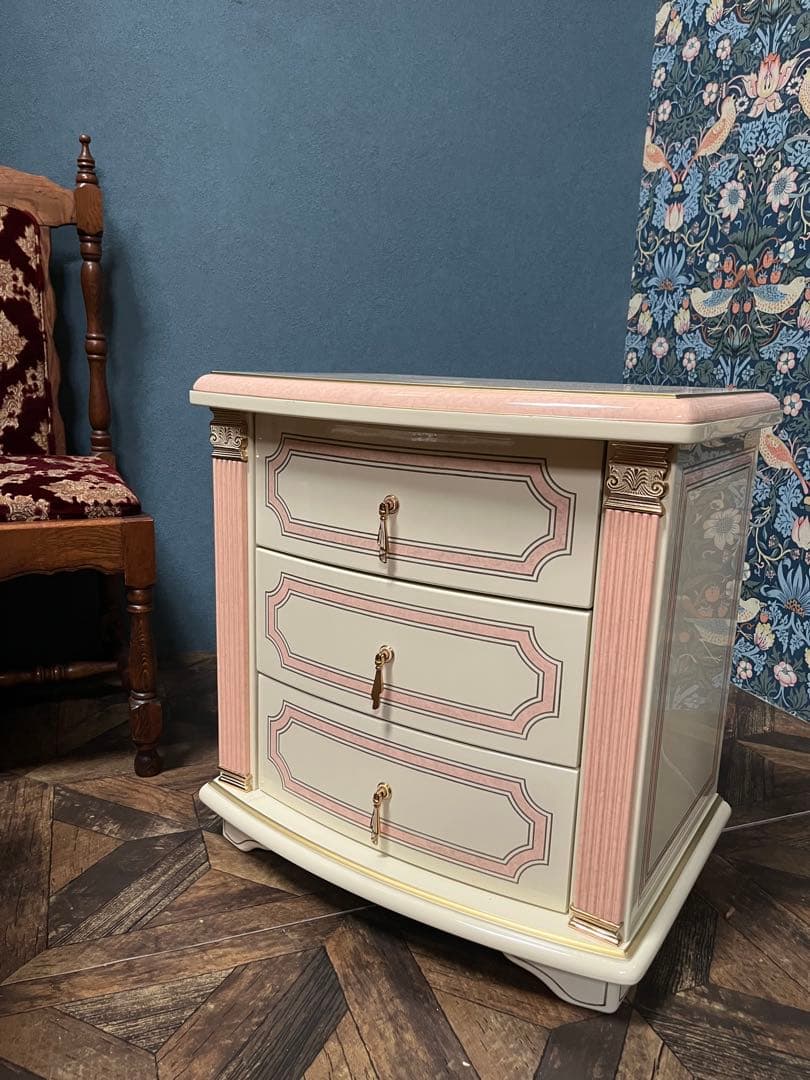 3段 チェスト 白家具 姫系 ロココ調 ピンク インテリア 箪笥 ミニチェスト
