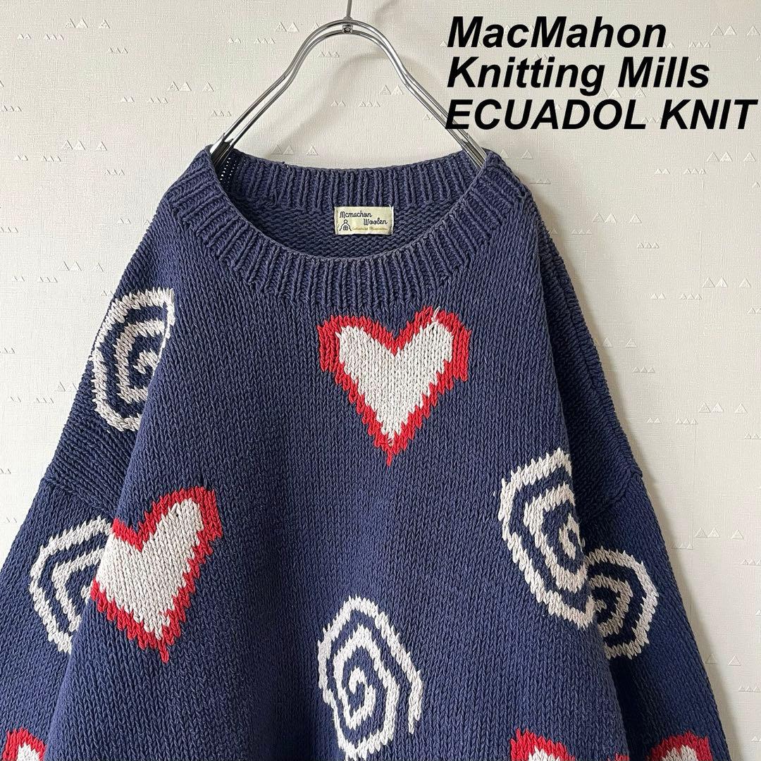 古着 マクマホーン エクアドルニット コットンニット ハート 茄子紺