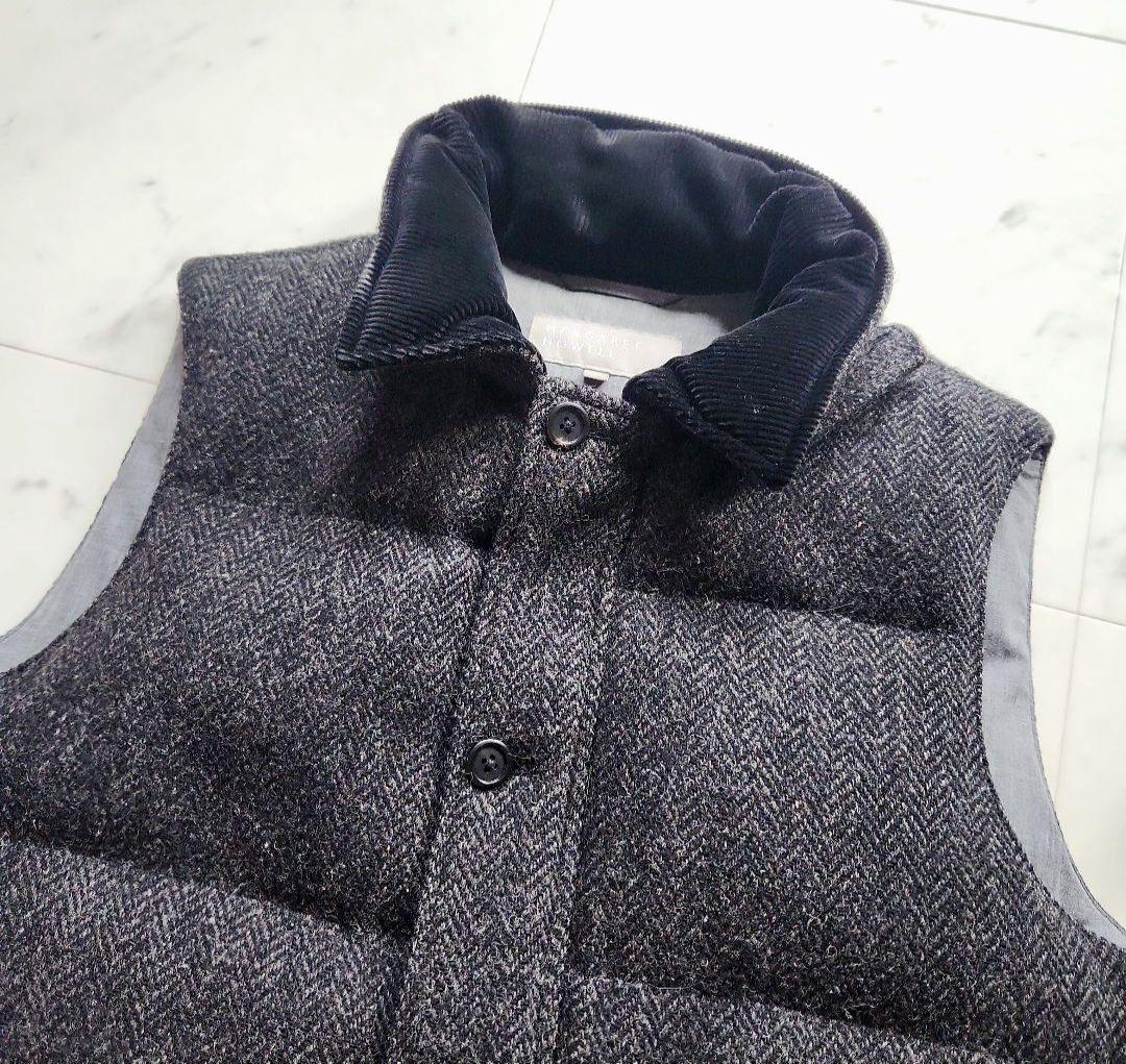 マーガレットハウエル 毛100% ダウンベスト 黒系 ハリスツイード Lサイズ