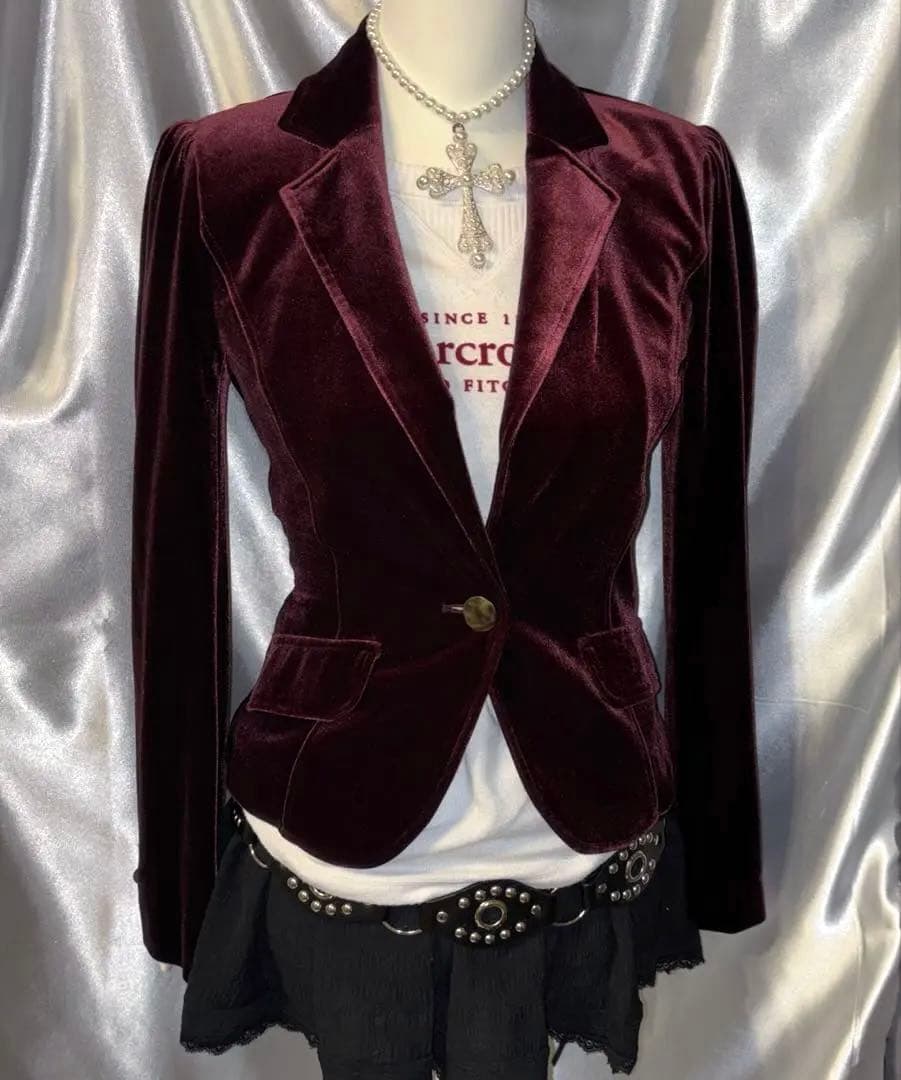 ダークコア gothic y2k ゴスロリ ベロアジャケット ワイン グランジ