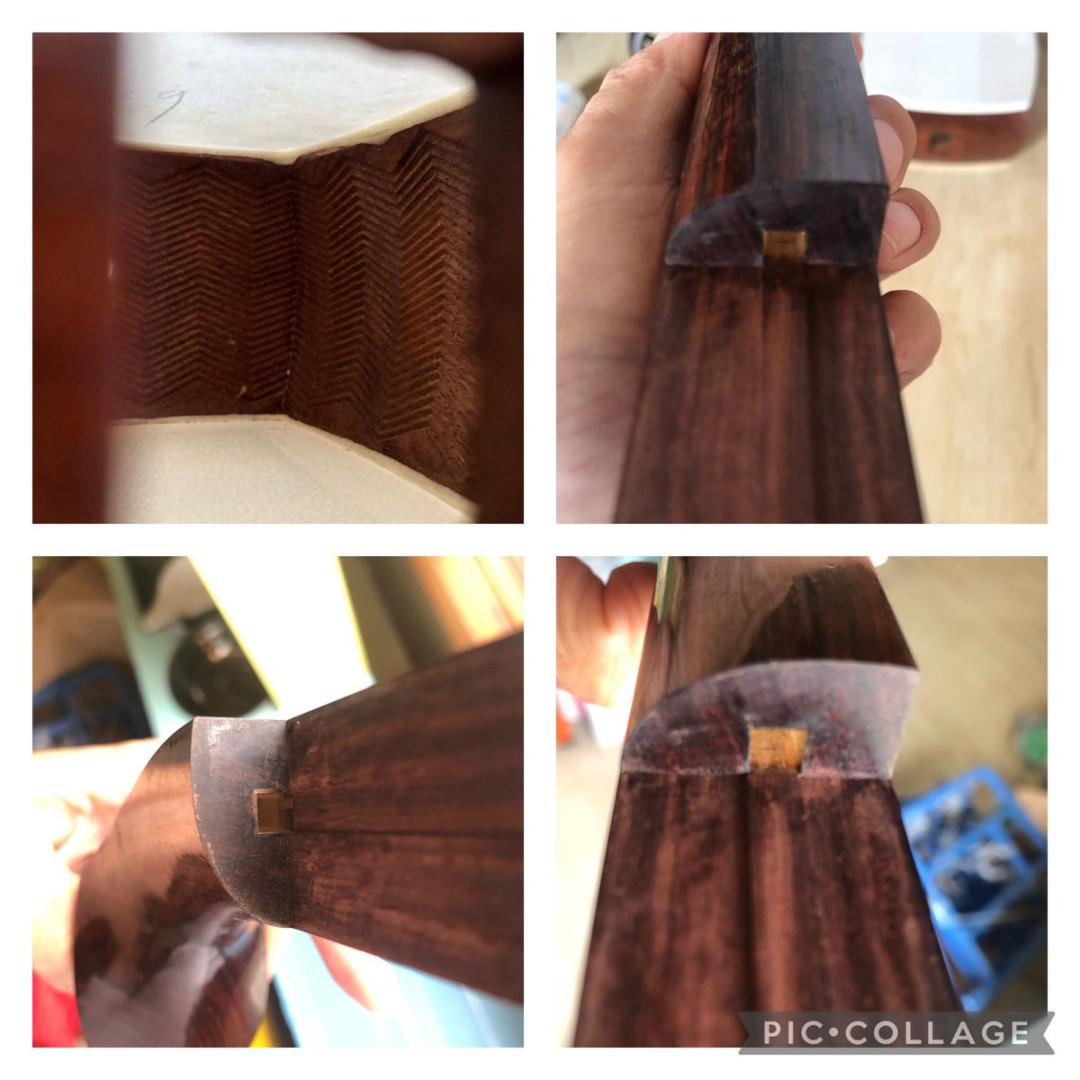 高級綾杉胴　中棹地唄三味線　金細　紅木製　1本溝　天然皮　正寸　東触り　ケース