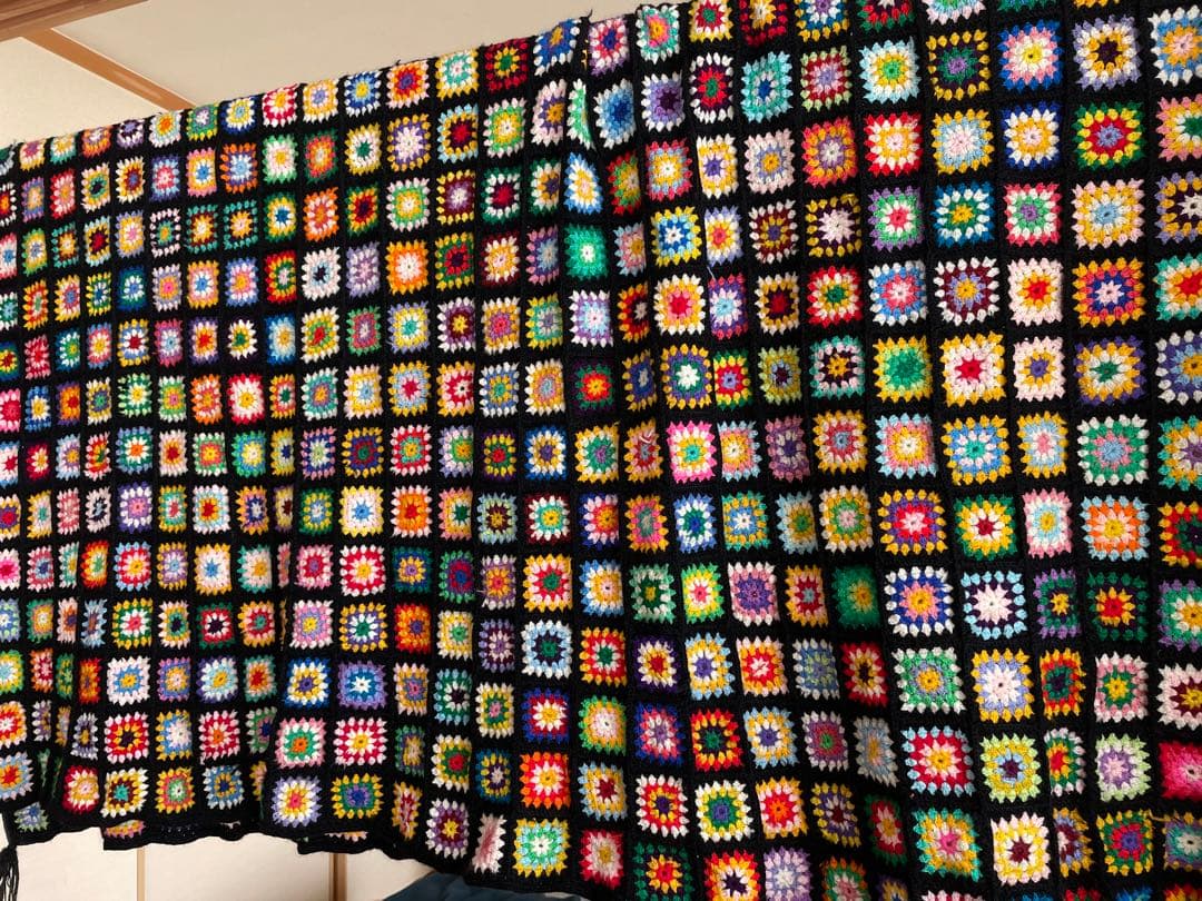 手編み　マルチカバー １８０❌170 カラフル毛糸