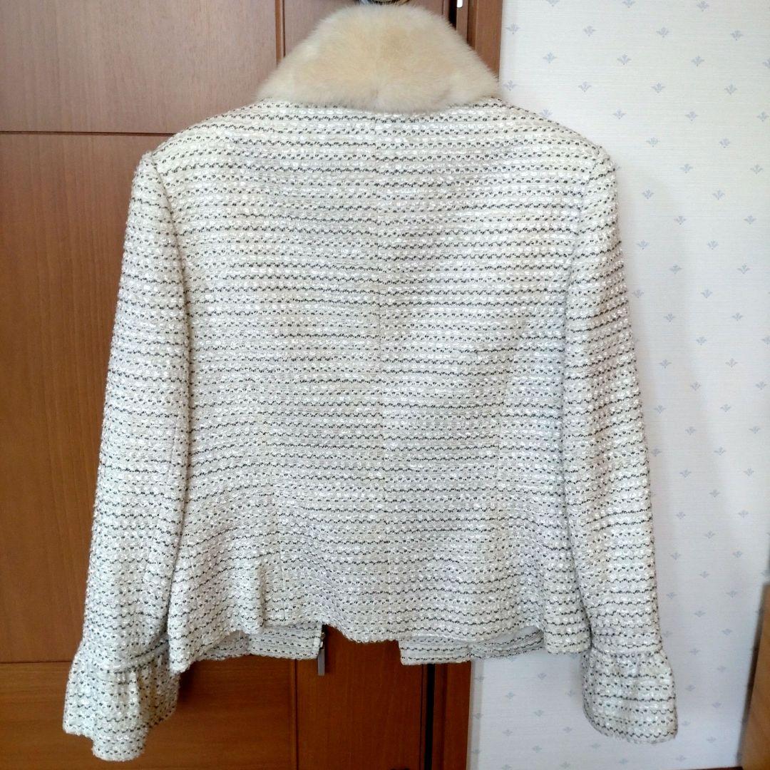 極美品【Rene】ルネ ツイード ジャケット ミンクファー フレアスリーブ 白
