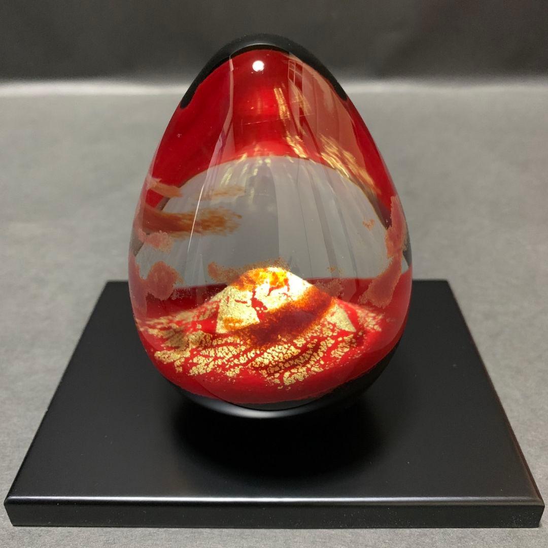 ガラス作家 ノグチミエコ ガラスペーパーウェイト 赤富士