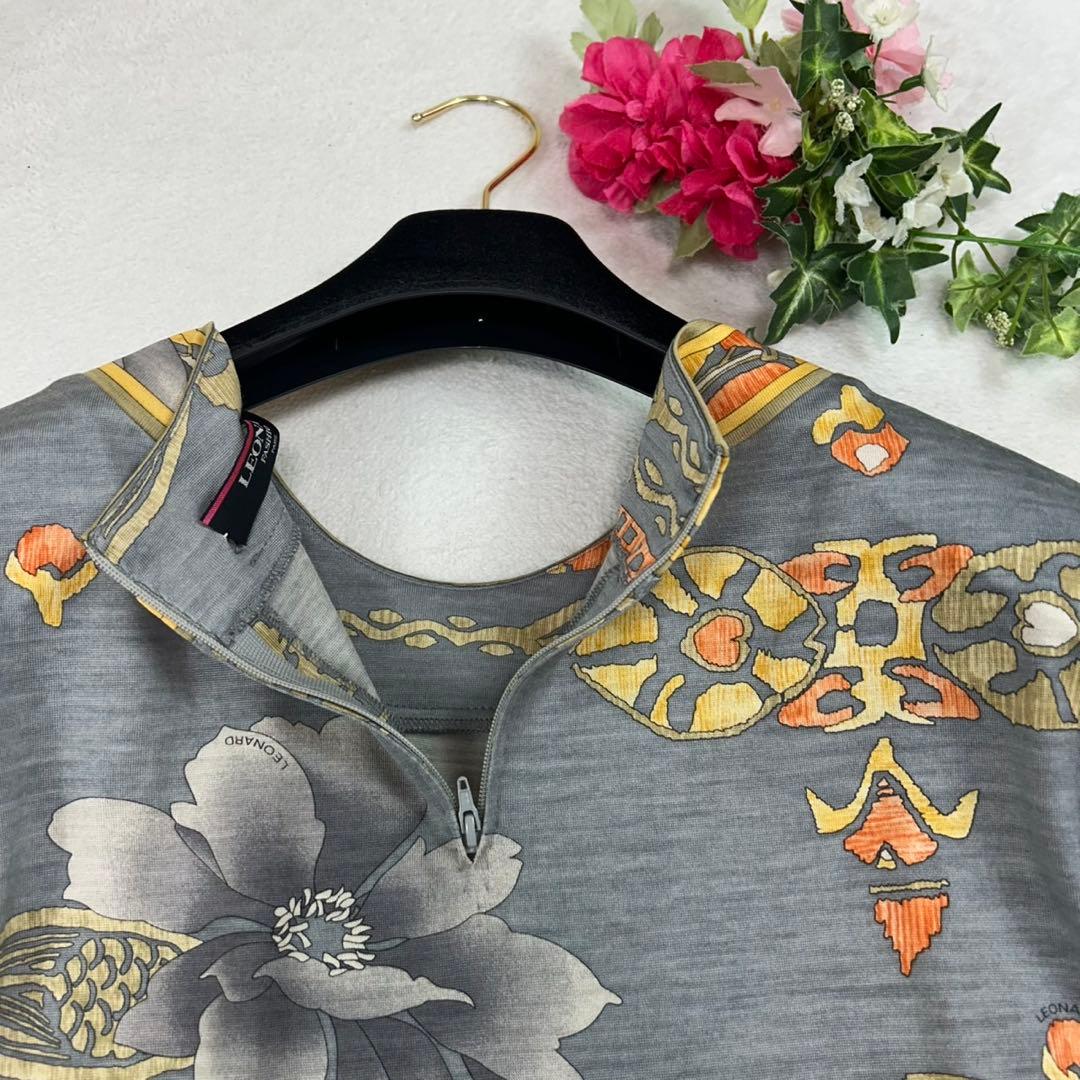 K676 XL レオナール シルク混 カットソー グレー オレンジ レディース