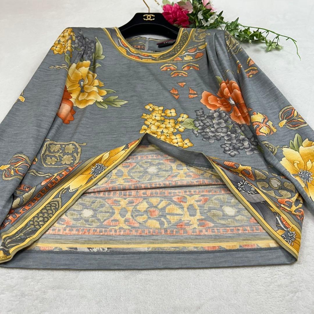 K676 XL レオナール シルク混 カットソー グレー オレンジ レディース