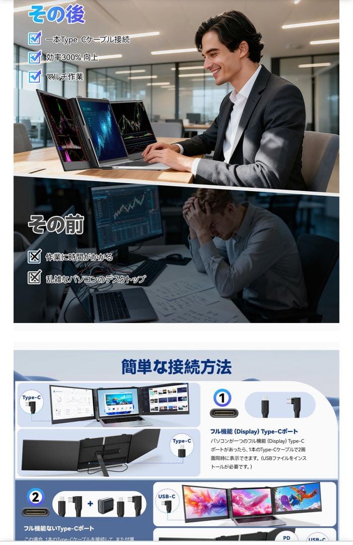 LivElect14インチ デュアルモバイルモニター S8 Ultra トリプル