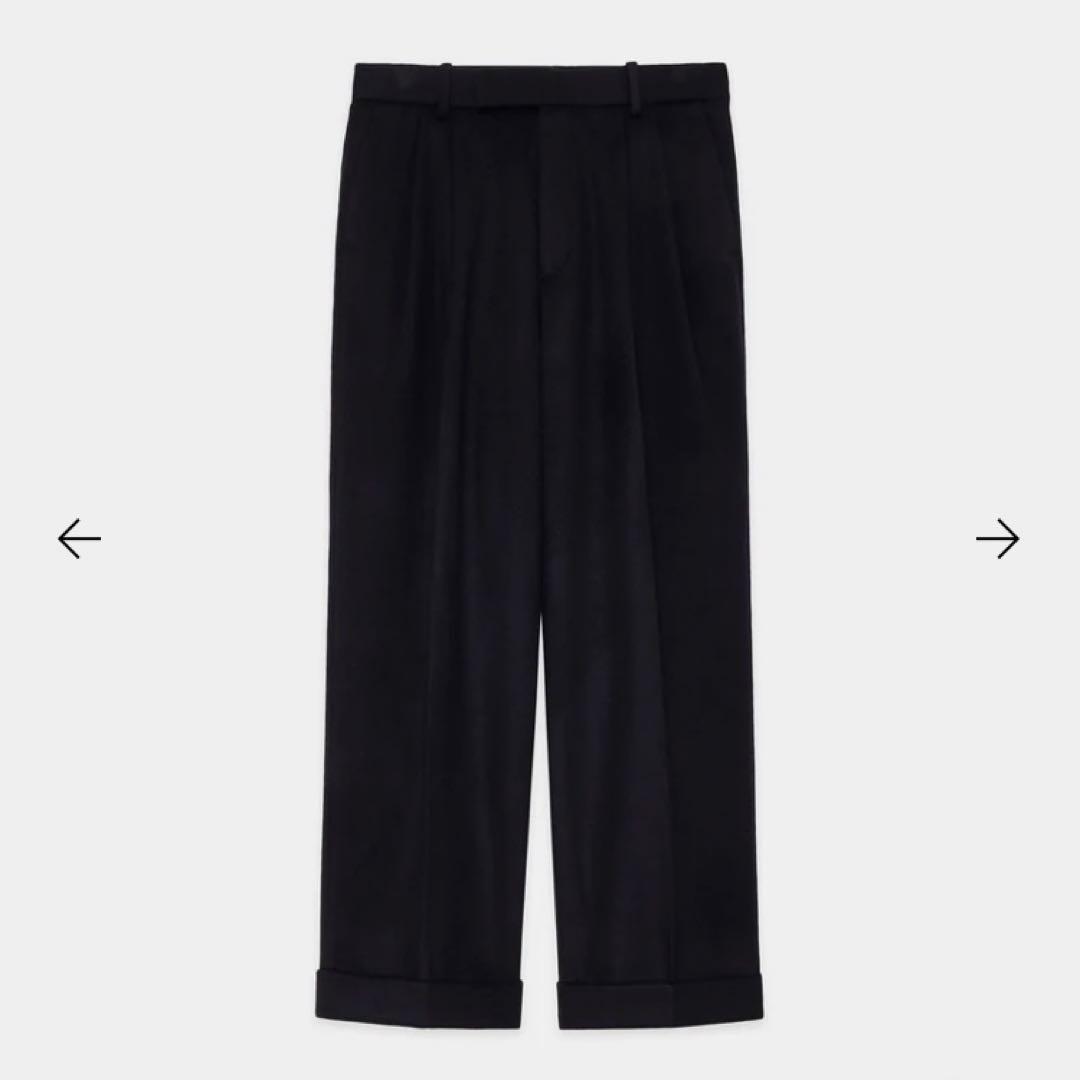 カシミヤフランネル / ダブルプリーテッドワイドトラウザーズ, D Navy