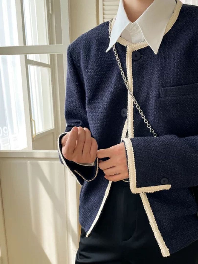 2planツイードジャケット ネイビー メンズ 韓国ブランド