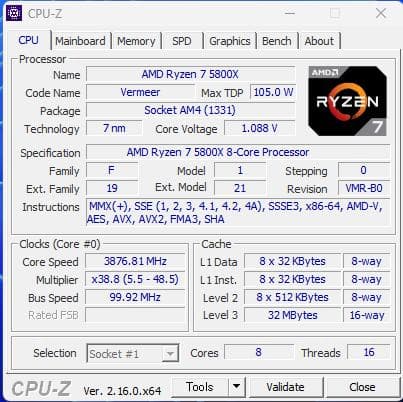 AMD Ryzen 7 5800X CPU 【動作確認済】