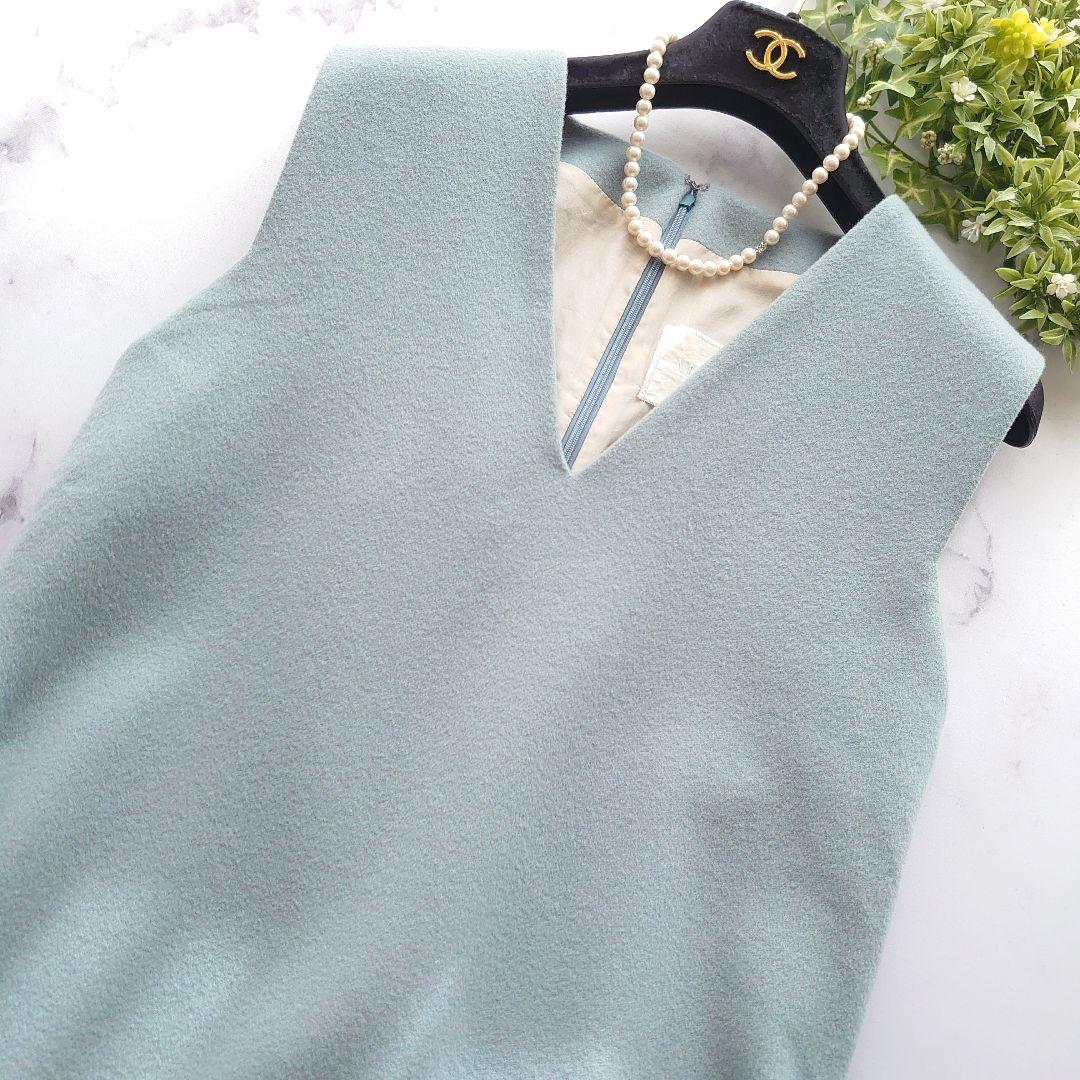 マイラン カシミヤ100％ ジレ ワンピース ベスト スリット ライトブルー