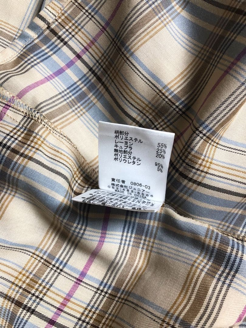 美品ローズティアラチェック切替ドッキングチュニックワンピ大きいサイズ46ベージュ