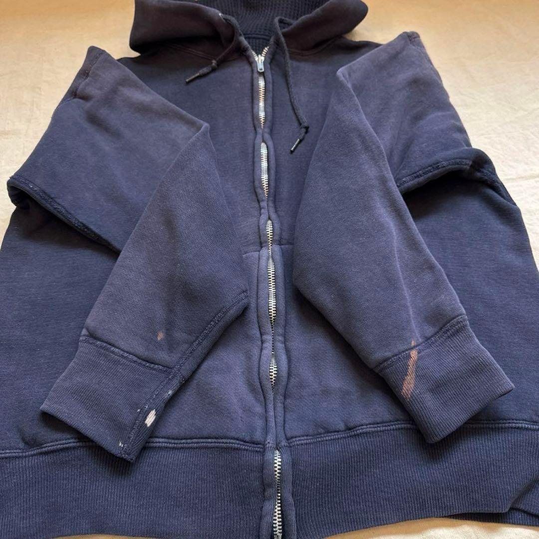 60s ダブルフェイス SWEAT ジップ パーカー 茄子紺 フェード ナス紺