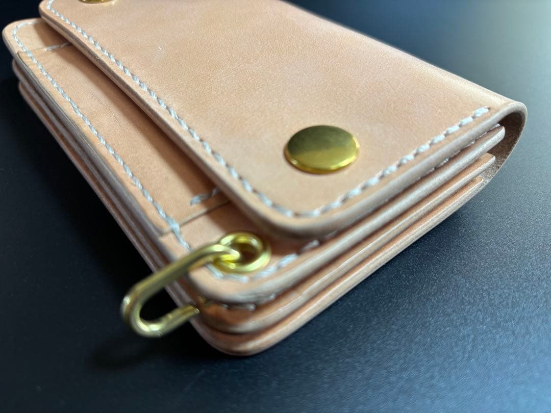 ナチュラル　サドルレザー　トラッカーウォレット　三層　真鍮　レザークラフト
