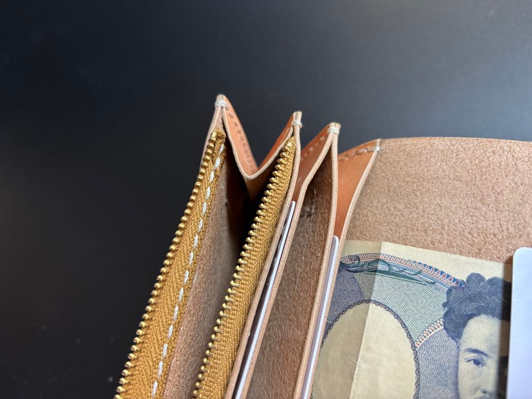 ナチュラル　サドルレザー　トラッカーウォレット　三層　真鍮　レザークラフト