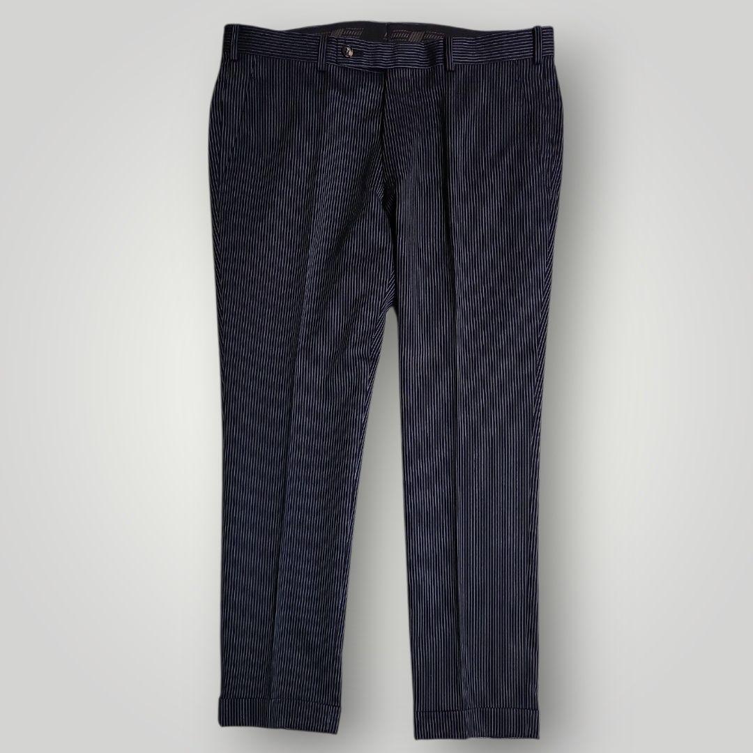 オーダースーツ 3ピース M相当 ネイビー ストライプ