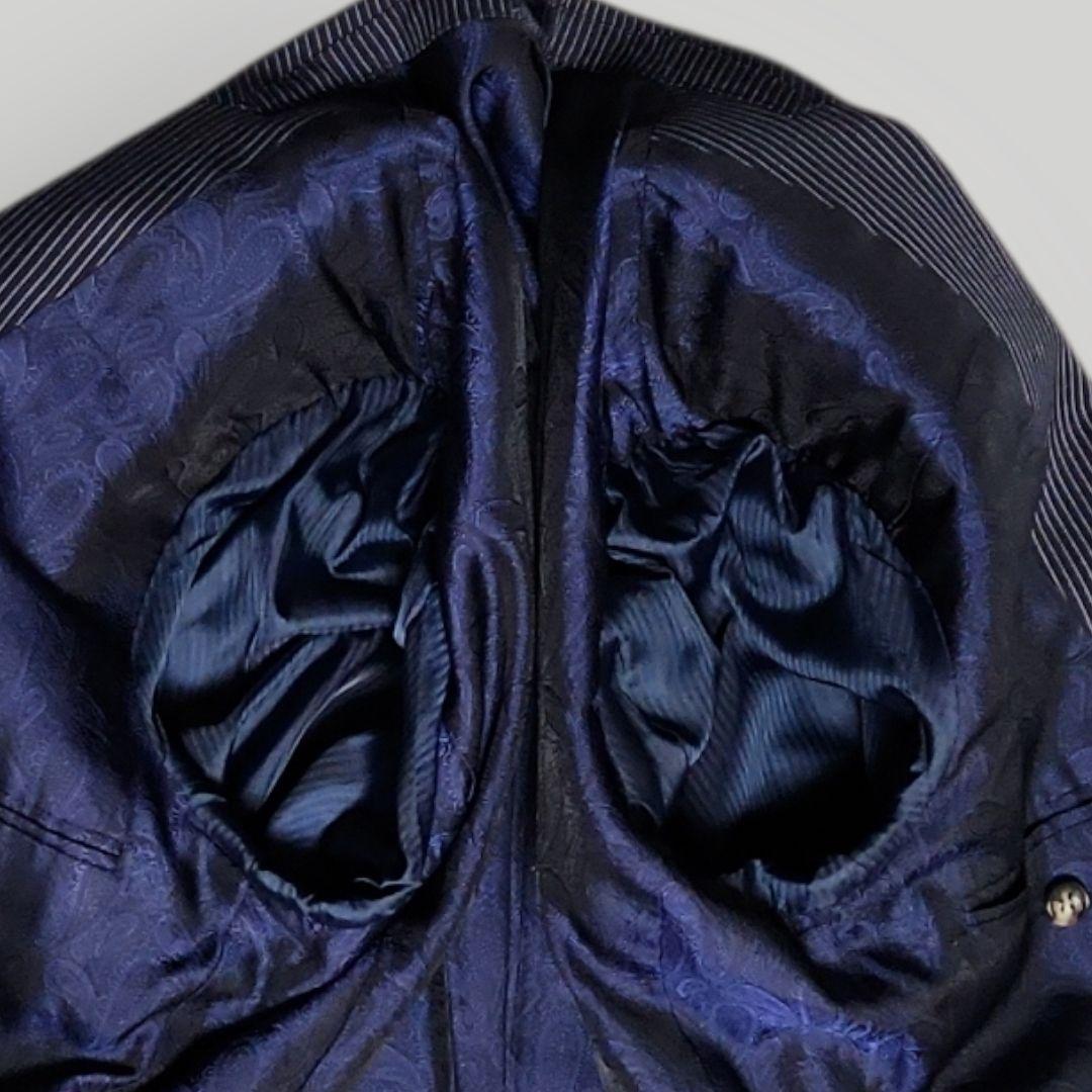 オーダースーツ 3ピース M相当 ネイビー ストライプ