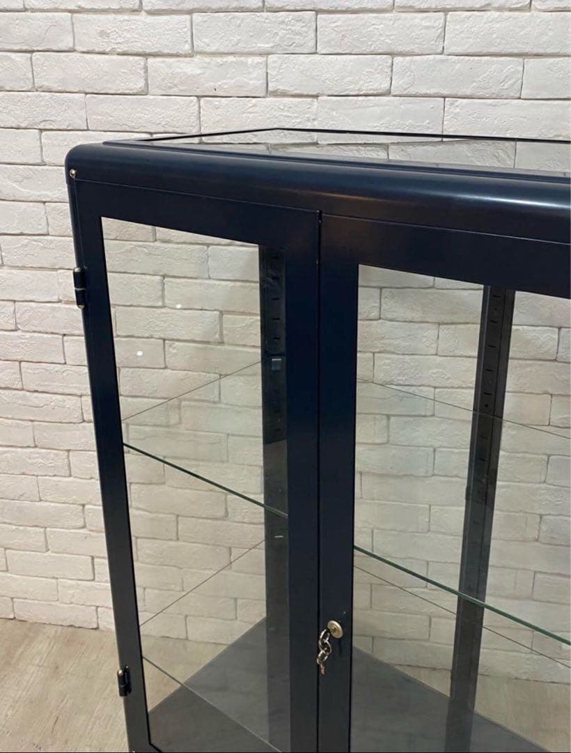 ダークブルー ガラスケース 鍵付き ikea ショーケース 美品 定価5.6万