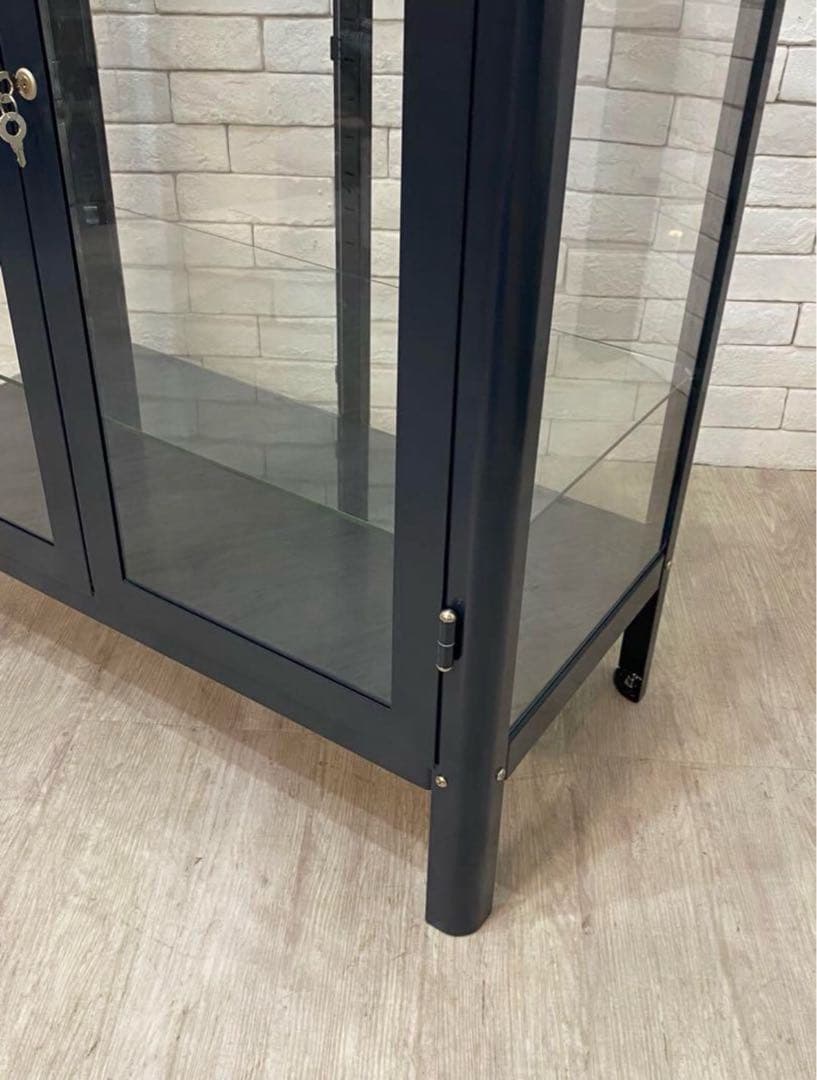 ダークブルー ガラスケース 鍵付き ikea ショーケース 美品 定価5.6万