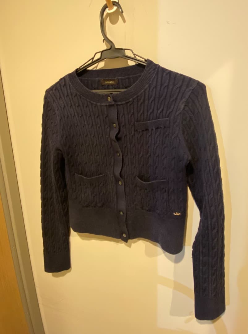 anuans リトルケーブルニットカーディガン ネイビー