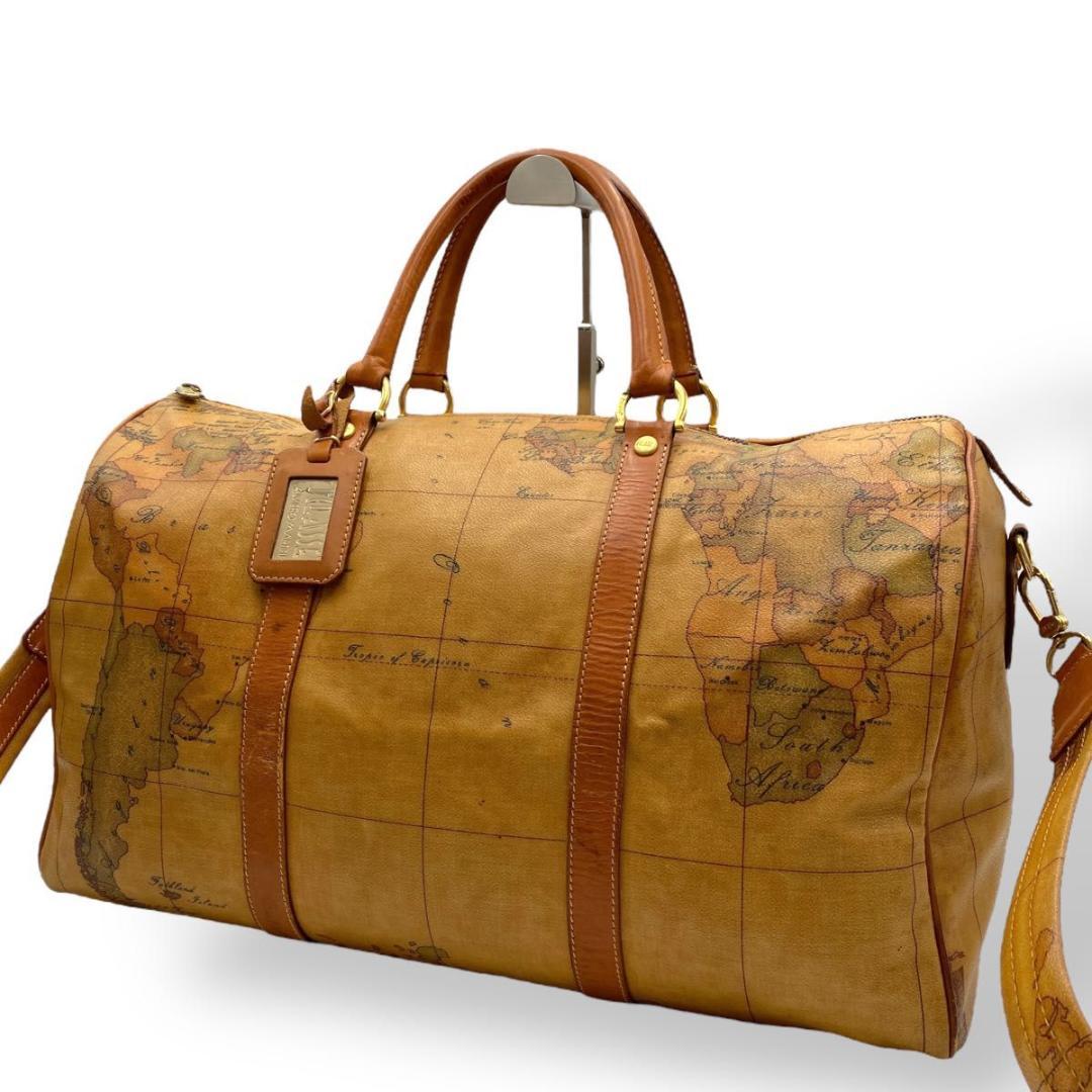 美品　プリマクラッセ　ボストンバッグ　2WAY 世界地図　レザー　斜め掛け
