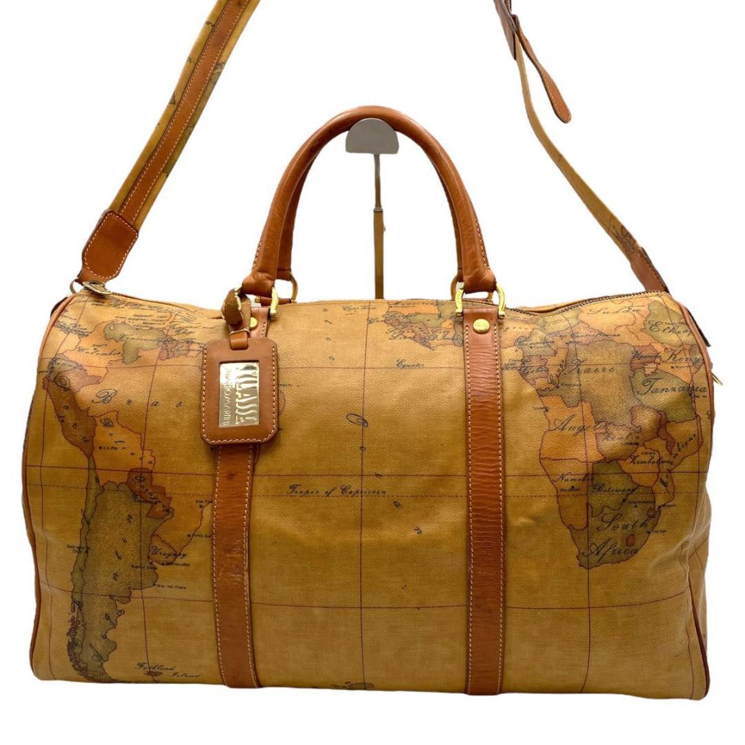 美品　プリマクラッセ　ボストンバッグ　2WAY 世界地図　レザー　斜め掛け