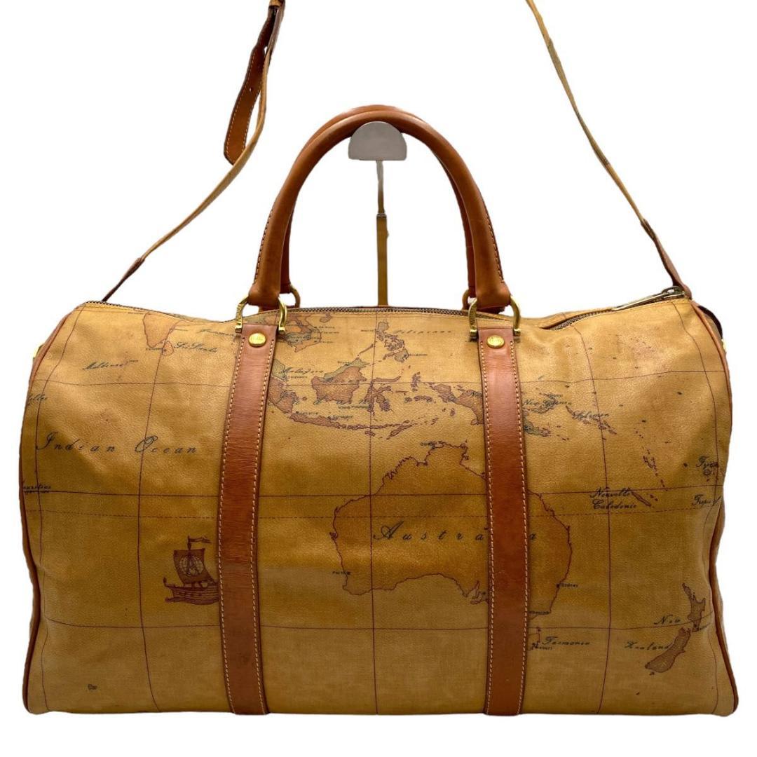 美品　プリマクラッセ　ボストンバッグ　2WAY 世界地図　レザー　斜め掛け