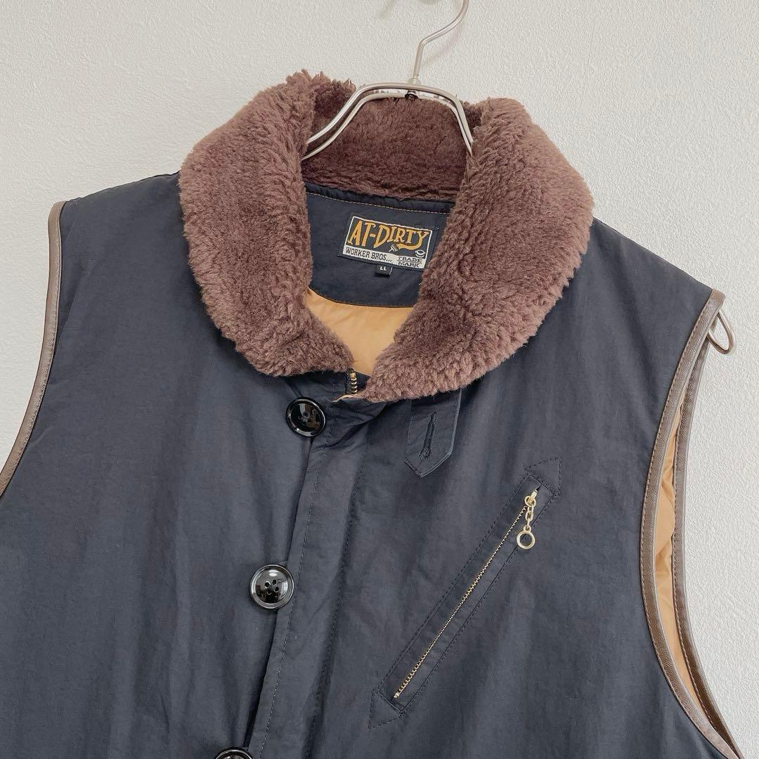 【希少】 AT-DIRTY デッキダウンベスト アーマー ベスト LL 黒 ボア