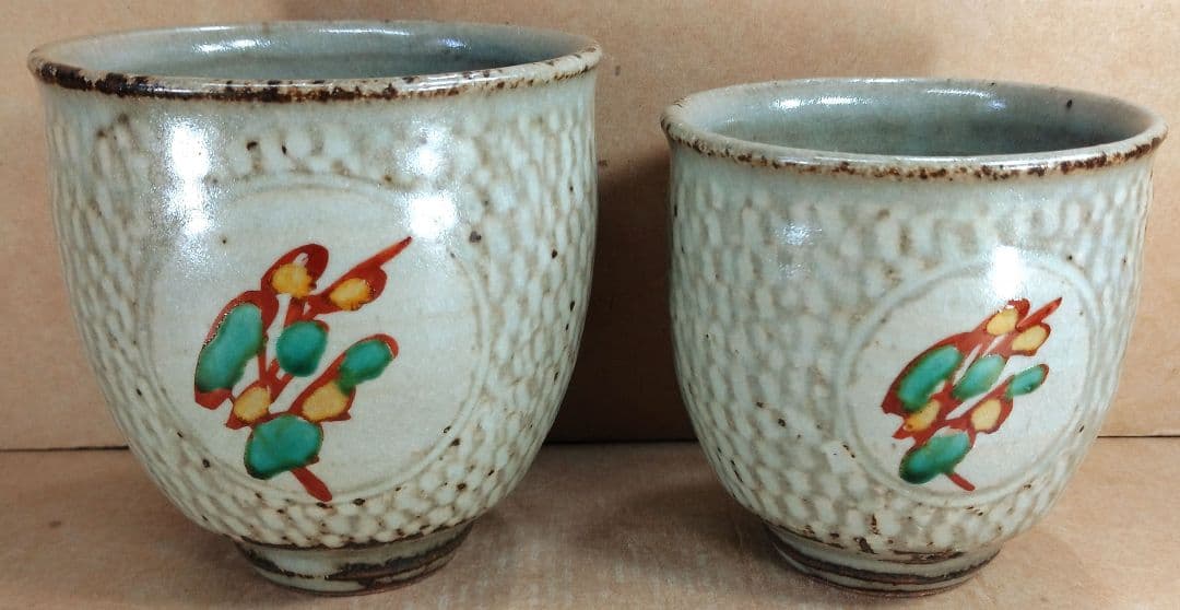 【本物保証】島岡達三 象嵌赤絵夫婦湯呑 共箱 人間国宝 未使用品 益子焼