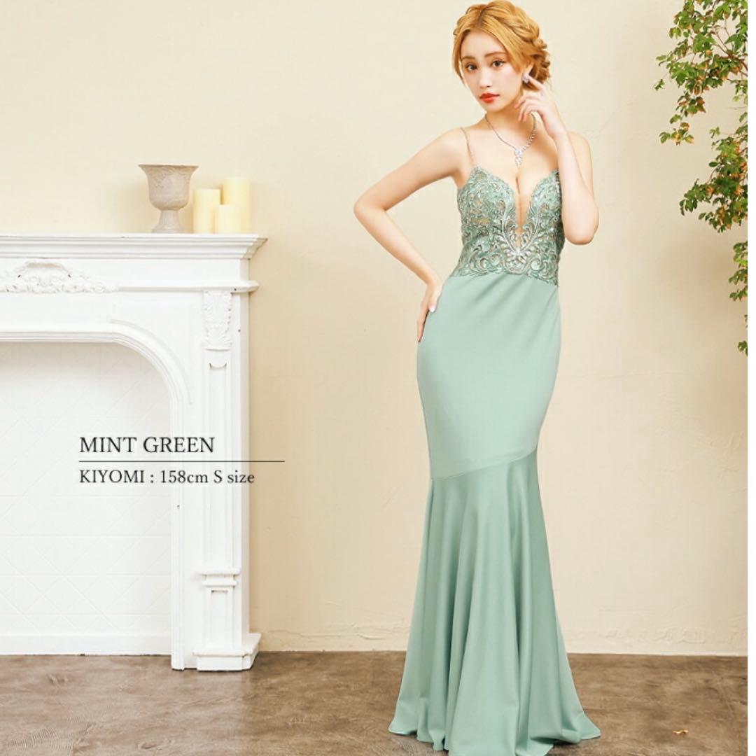 Angel R ミントグリーン フラワーレースドレスS