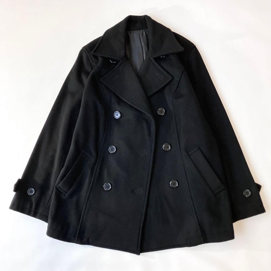 極美品 ウールコート Pコート 大きいサイズ 15号 ブラック 黒 定価3万円程