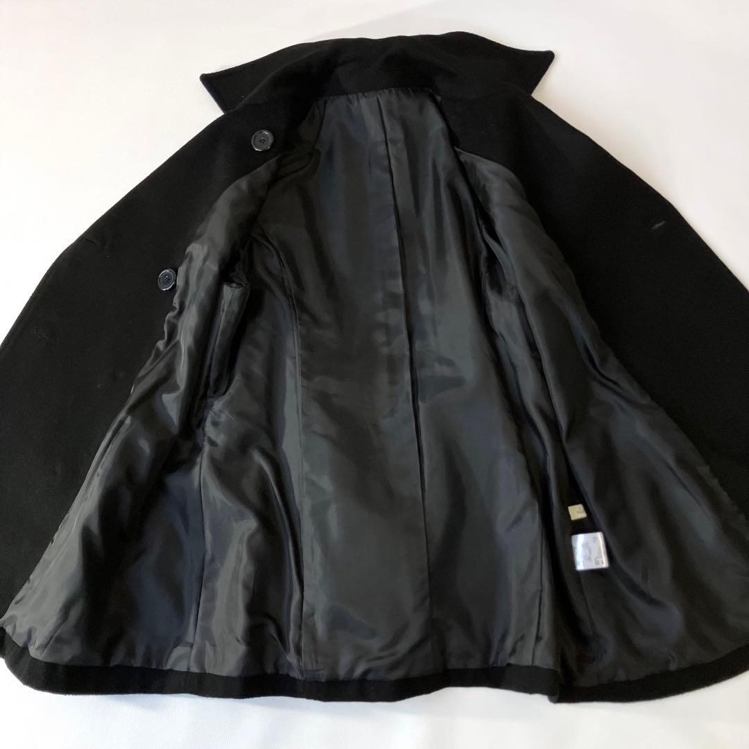 極美品 ウールコート Pコート 大きいサイズ 15号 ブラック 黒 定価3万円程
