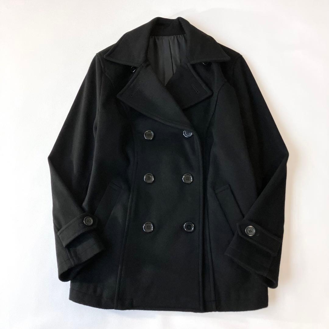 極美品 ウールコート Pコート 大きいサイズ 15号 ブラック 黒 定価3万円程