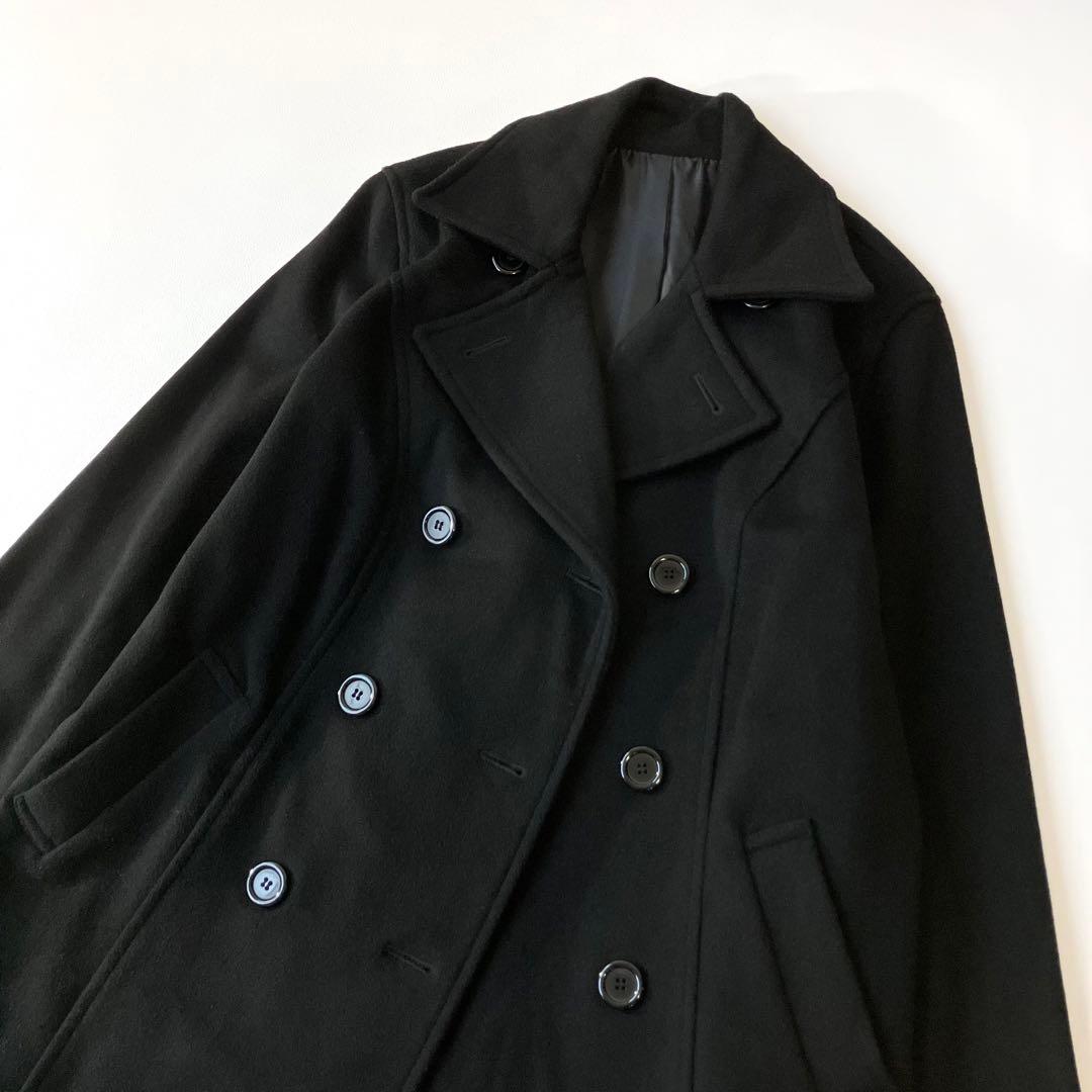 極美品 ウールコート Pコート 大きいサイズ 15号 ブラック 黒 定価3万円程