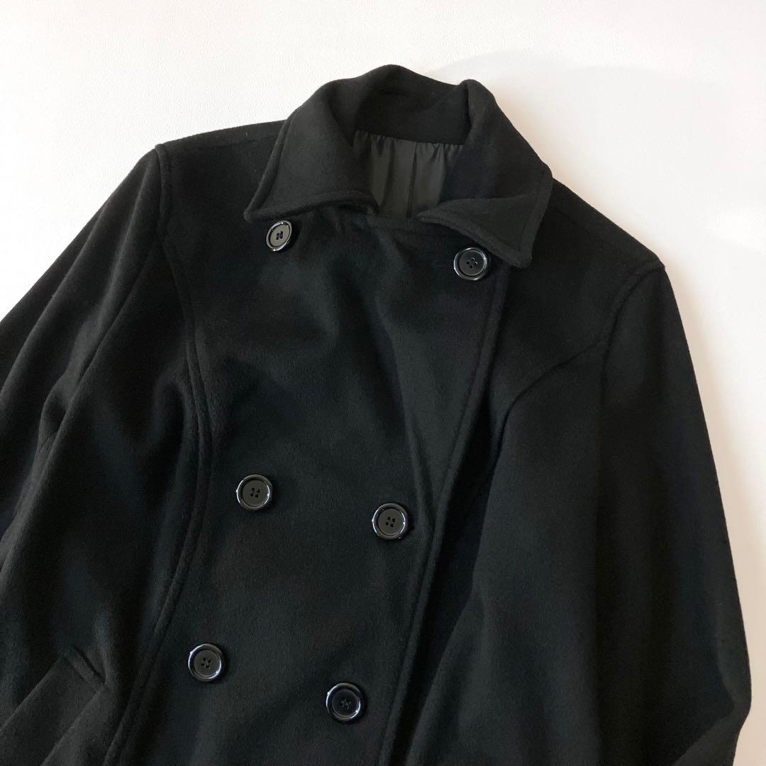 極美品 ウールコート Pコート 大きいサイズ 15号 ブラック 黒 定価3万円程