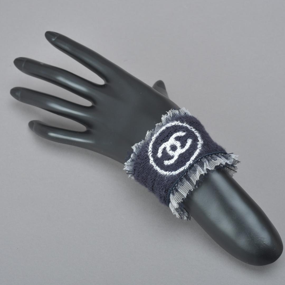 美品 シャネル CHANEL リストバンド ココマーク ブレスレット ネイビー