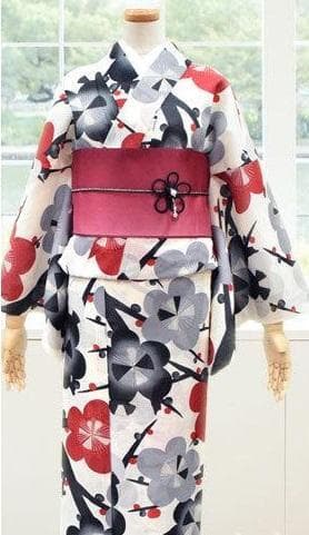 わん★ 芸艸堂 UNSODO ブランド浴衣.生成り地.梅柄.黒灰.綿紅梅★