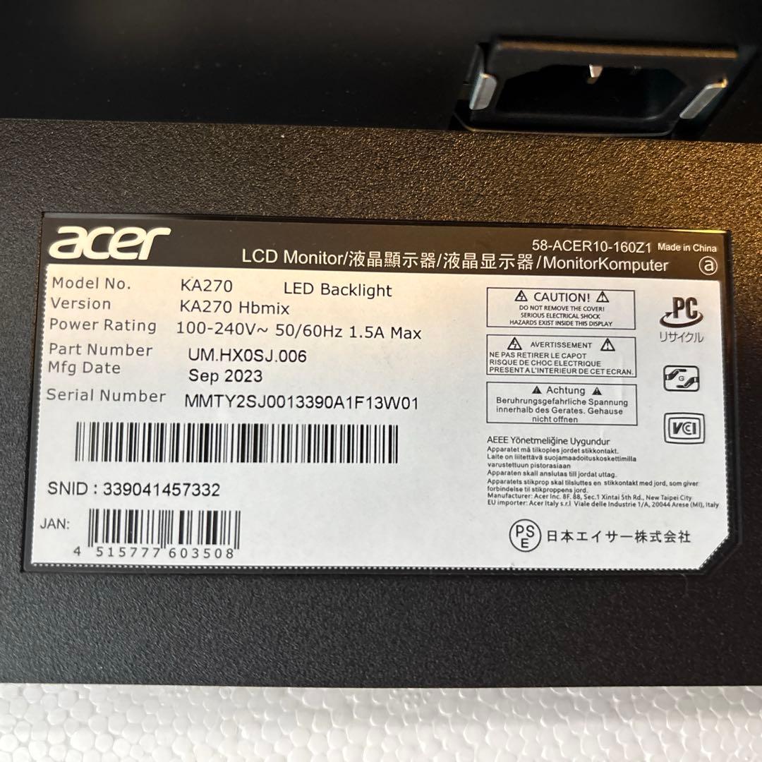acer 27インチ　モニター　KA270