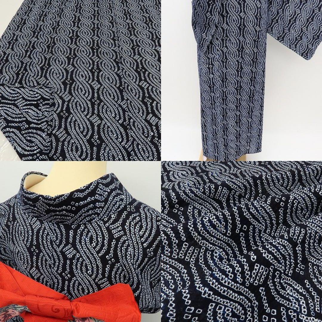 こぐま✺新品 有松鳴海絞り 仕付け トール 綿 高級浴衣 着物 A3103