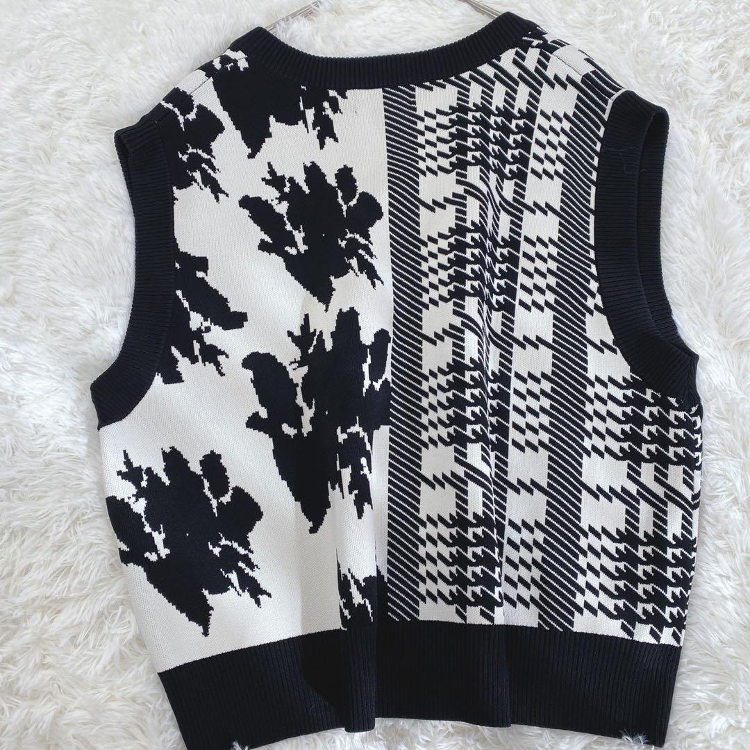 新品タグ付／極美品ANDREA & CO. 千鳥柄x花柄　ニットベスト
