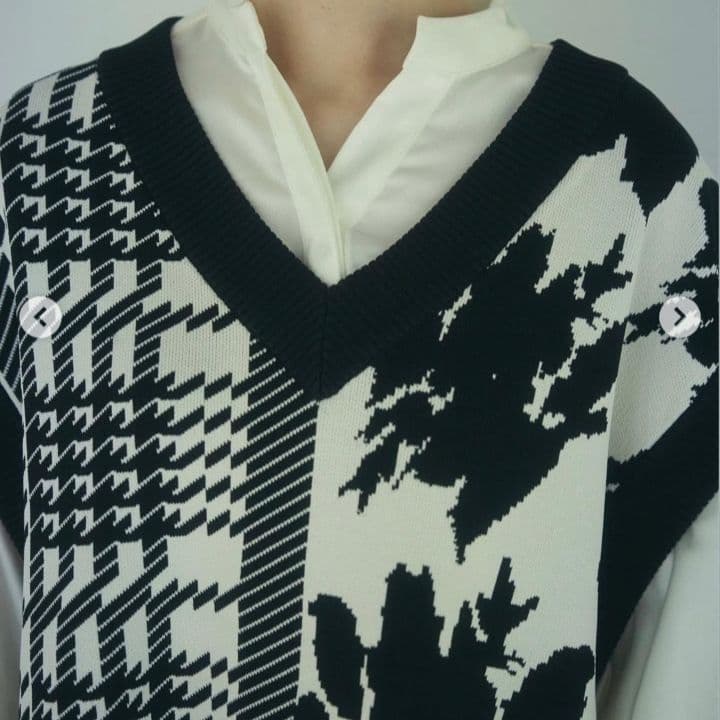 新品タグ付／極美品ANDREA & CO. 千鳥柄x花柄　ニットベスト