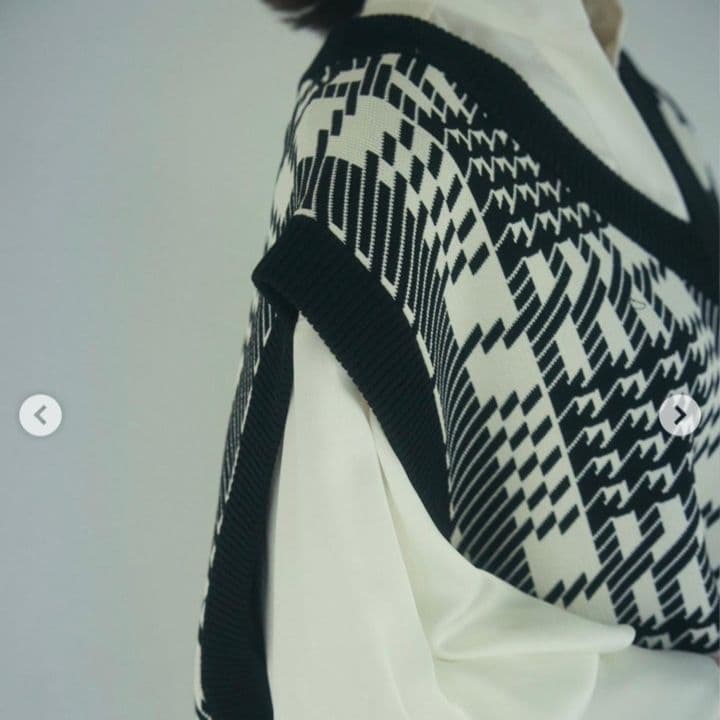 新品タグ付／極美品ANDREA & CO. 千鳥柄x花柄　ニットベスト