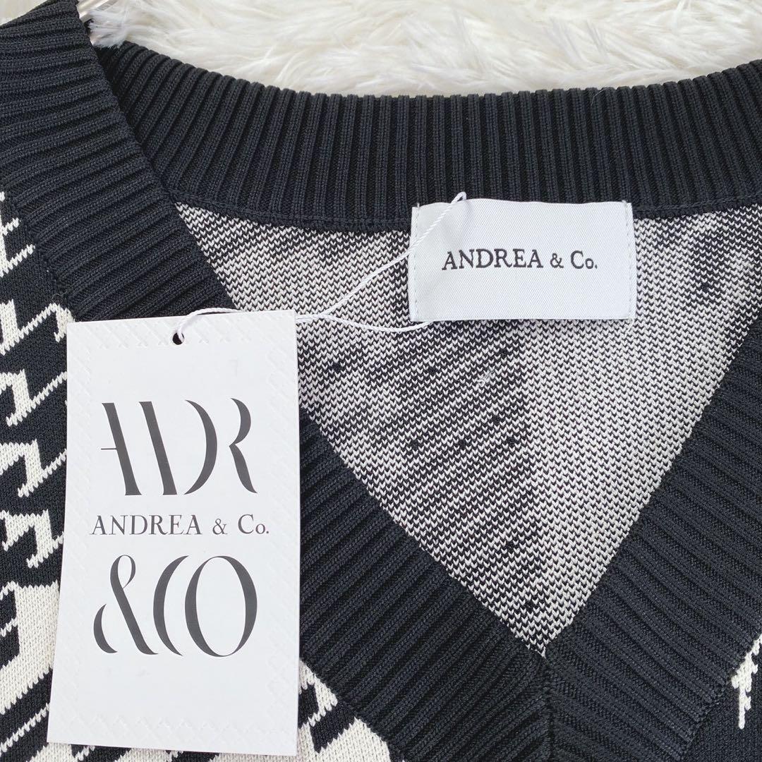 新品タグ付／極美品ANDREA & CO. 千鳥柄x花柄　ニットベスト