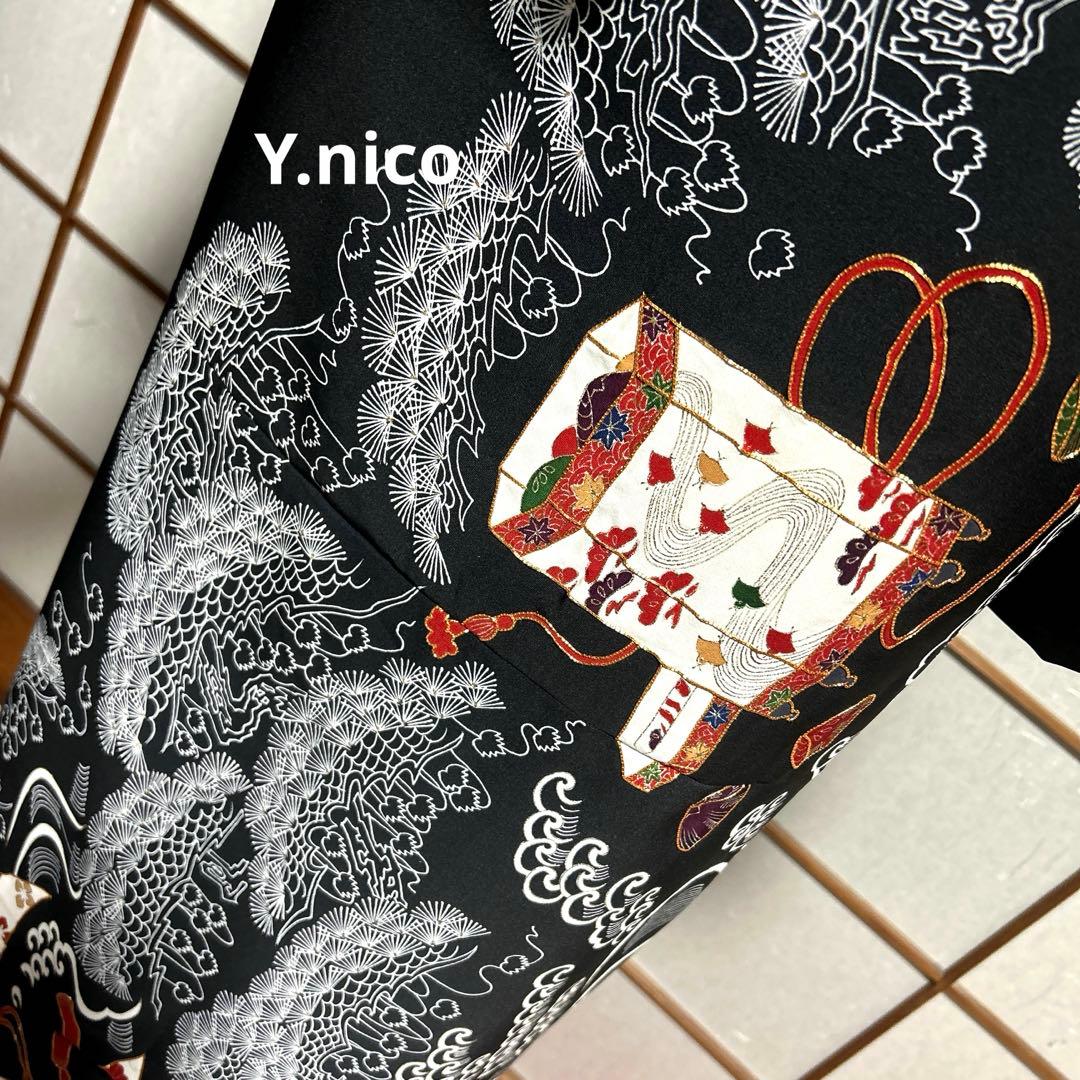 LL 着物リメイク 正絹 黒留袖 シンプルゆったりワンピース