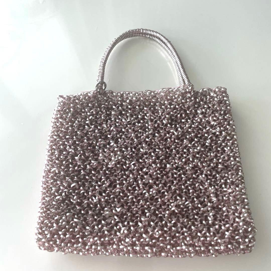 ANTEPRIMA シルバー ピンクビーズ編み パーティーバッグ