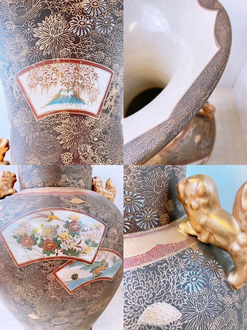 Y*a様 九谷焼 連山窯 飾り壺 高さ約53.5cm 花器 フラワーベース 花瓶