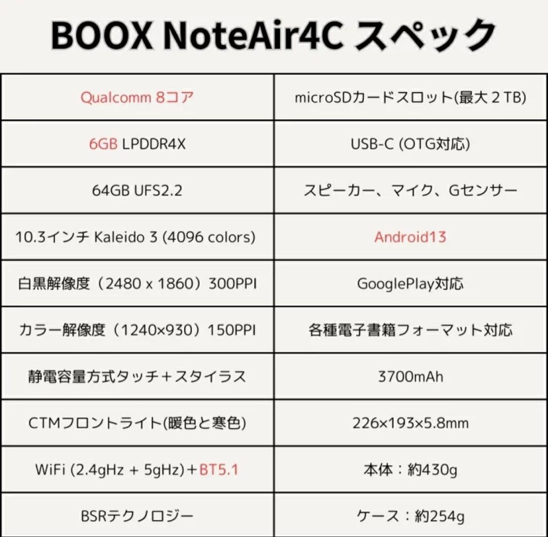 ☆新品、未使用品☆ BOOX Note Air4C カラー電子ペーパー 10.3