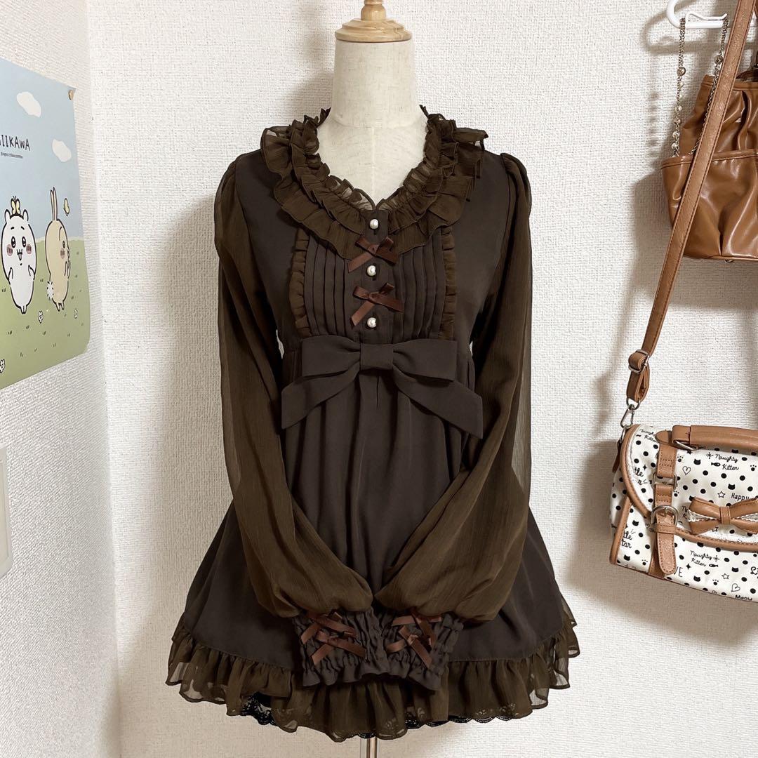 夢展望 LIZLISA系 フレアトップス リボン付き 姫カジ ロリータ 森ガール